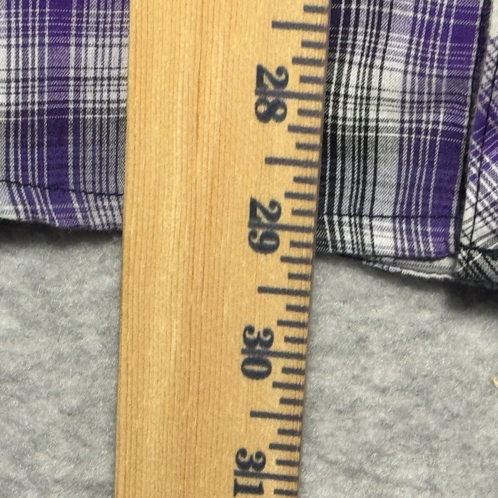 Wrangler Western Shirt Mens Medium Purple Black Plaid Pearl Snap Short Sleeve - Picture 4 of 5